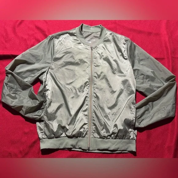 Wildfang Olive Bomber Jacket with White Text - Picture 2 of 6